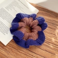 Handmade knitted scrunchie in dark purple and brown wool for elegant hairstyles - Coffee and Navy Blue