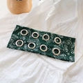 Dark green paisley print headband with silver metal grommets for retro fashion styling - Floral Dark Green