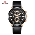 Reloj cronógrafo de negocios para hombre en negro y oro con correa de cuero fino - Rosa y Negro