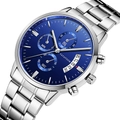 Men's stainless steel quartz watch with a deep blue dial and silver link bracelet - Blue Dial Silver Strap