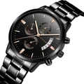 Business quartz watch for men in all-black metal finish with rose gold markers - Black Dial Rose Gold Markers Black Strap