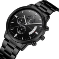 Business men's quartz chronograph watch with black stainless steel band and blue dial - Black Dial Silver Markers Black Strap
