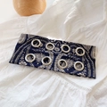 Dark blue paisley headband with vintage print and silver metal eyelet decorations - Navy Blue Floral