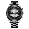 Men's skeleton dial sports watch with silver steel strap and tachymeter bezel - Silver Face (2322YH)