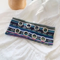 Bohemian style headband with colorful geometric print and silver metal eyelet decorations - Contrast Navy Stripes