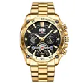 Orologio cronografo luminoso da uomo in acciaio inossidabile dorato con quadrante nero - Oro (2421J)