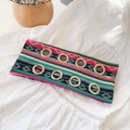 Bohemian woven headband featuring colorful stripes and eight silver metal eyelets - Yellow Red Stripes