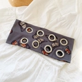 Fashionable grey hairband with orange butterfly print and silver metal eyelet buckle - Butterfly Deep Gray