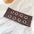 Fashion wide headband featuring brown zigzag patterns and double row metal eyelets detail - Coffee Wave Pattern