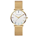 Reloj minimalista de malla dorada para mujer con índices coloridos y esfera blanca - Dorado con marcadores coloridos