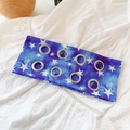 Star pattern headband in navy blue fabric with eight silver metal eyelet details - Deep Blue Tie-dye