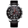 VA VA VOOM Men's luxury chronograph watch with black leather strap and date display - Silver Black Leather (2162P-YH)