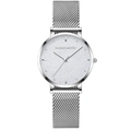 Montre Hannah Martin argentée pour femme avec bracelet maille et cadran étoilé givré - Cadran Blanc Chaîne Argent