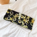 Punk style wide headband with yellow tie-dye print and silver metal eyelets - Yellow Black Tie-dye