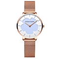 Orologio da donna in oro rosa con cinturino mesh e quadrante a fiori blu e bianco - 1333 da Bianco a Blu Chiaro (1333)