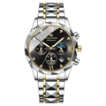 Men's two-tone luxury quartz watch with diamond-set markers and faceted crystal - Multi-function 2741 Black Dial Two-Tone