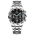 Men's silver quartz chronograph watch with geometric faceted bezel and calendar display - Multi-function 2741 Silver