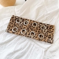Fashionable leopard print wide headband featuring large silver metal eyelet buckles - Yellow Leopard Print