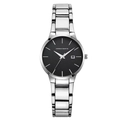 Business quartz women's watch with silver stainless steel strap and black dial - Silver Black Style (17591-Y)