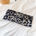 Fashionable leopard print wide headband with decorative silver metal eyelets and grey fabric - Leopard Gray Black