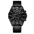 Reloj de cuarzo VA VOOM para hombre en negro con correa de cuero y calendario funcional - Esfera Negra Caja Negra Correa de Cuero Negra