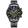Orologio al quarzo da uomo in acciaio nero con numeri romani dorati e fasi lunari - Lancette Oro Catena Nera (VA-2772-JH)