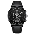 Orologio da uomo business al quarzo nero con cinturino in pelle e cronografo multifunzione - Quadrante Nero Lancette Argento Cinturino Pelle Nero (2722P-H-YH)
