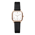 Reloj Hannah Martin cuadrado para mujer con caja de oro rosa y correa de cuero negro - Correa Negra Esfera Blanca (1592-B-FH)