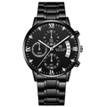 Orologio da uomo in acciaio nero con cronografo, datario e numeri romani eleganti - Indici Argento Cinturino in Acciaio Nero (2721G-YH)