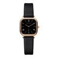 Reloj Hannah Martin cuadrado para mujer con correa de cuero negro y caja oro rosa - Correa Negra Esfera Negra (1592-H-FH)