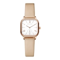 Reloj de cuarzo Hannah Martin cuadrado de oro rosa para mujer con correa de cuero beige - Correa Beige Esfera Blanca (1592-B-FF)