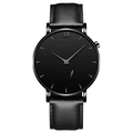 Orologio Hannah Martin minimalista da uomo con quadrante nero e cinturino in pelle - Indici Neri Cinturino in Pelle Nera