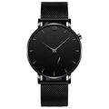 Orologio uomo business minimalista nero con cinturino in maglia d'acciaio e quadrante romano - Indici Neri Maglia Nera