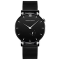 Orologio al quarzo minimalista da uomo con cinturino a maglie e numeri romani - Indici Argento Maglia Nera