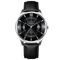Hannah Martin men's business watch with silver metal case and black leather strap - Silver Case Black Dial Style