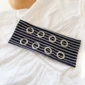 Fashionable black and white zigzag printed wide headband with silver metal eyelet details - Black Wave