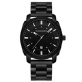 Reloj de hombre impermeable en acero inoxidable negro con ventana de fecha e índices - 1451-H (Negro)
