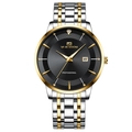 Reloj de negocios para hombre con esfera negra, índices dorados y correa de acero bicolor - Esfera Negra