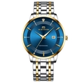 Reloj de negocios para hombre con esfera azul solar y correa de acero bicolor - Esfera Azul