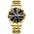 Men's stylish watch with gold stainless steel band, black dial and diamond hour markers - Day Date / Gold Case Black Dial