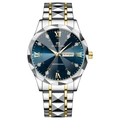 Men's business watch with deep blue dial, gold Roman numerals and two-tone steel band - Day Date / Blue Dial Two-Tone Band