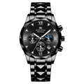 Men's black multi-functional quartz watch with diamond markers and steel band - Silver Markers Black Chain (2741-YH)
