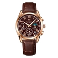Men's multifunctional quartz watch with rose gold case and brown leather strap - Rose Gold Case Brown Face Brown Strap