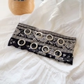 Retro black headband with white floral print and decorative silver metal eyelets - Black Floral