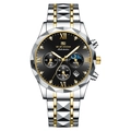 Men's multi-function waterproof watch with two-tone steel band and black dial - Black Dial Two-tone Gold (2741-H-SAN)