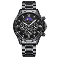 Orologio cronografo da uomo nero con cinturino in acciaio e quadrante con fasi lunari - Lancette Argento Catena Nera (VA-2772-YH)