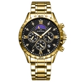 Orologio da uomo in acciaio inossidabile dorato con quadrante nero e cronografo di lusso - Oro (VA-2772-J)