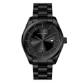 Minimalist all-black quartz watch with stainless steel strap and date display - Black