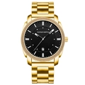 Reloj de negocios para hombre con correa de acero dorado y esfera negra elegante - 1451-J (Dorado)
