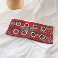 Red paisley print headband for women with decorative silver metal eyelet buckles - Flower Red